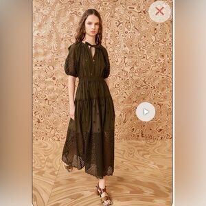 Ulla Johnson black green Cut Out eyelet Tiered Maxi Dress Nova
